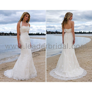 Halter A-Line Ivory Lace Beach Court Wedding Gowns A80